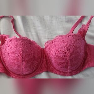 WORN ONLY ONCE - Victoria's Secret hot pink lace push-up bra